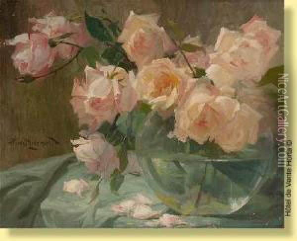 Vase Fleuri De Roses Oil Painting - Privat Livemont