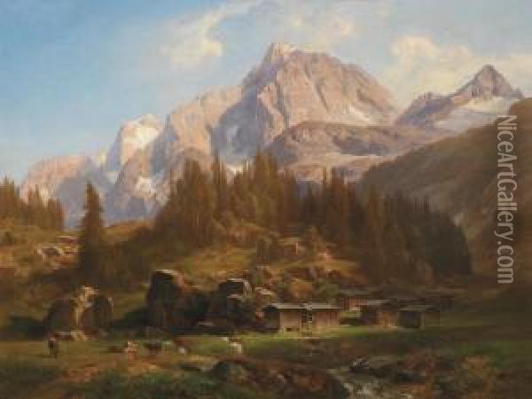 Alp Breitlahner Inthe Zillertal Oil Painting - Anton Hansch