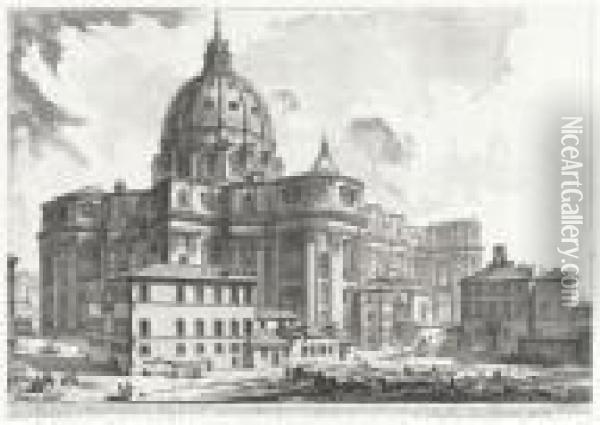 Veduta Dell'esterno Della Gran Basilica Di S Pietro In Vaticano Oil Painting - Giovanni Battista Piranesi