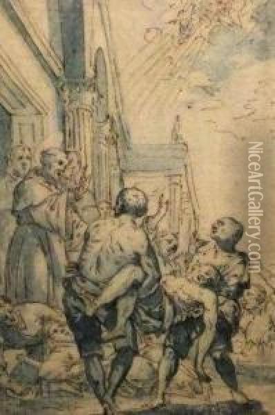 A Saint Healing The Plague Stricken Oil Painting - Lionello Spada