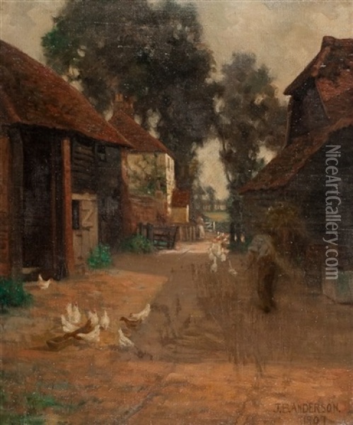 Farmyard Scene Oil Painting - James Bell Anderson