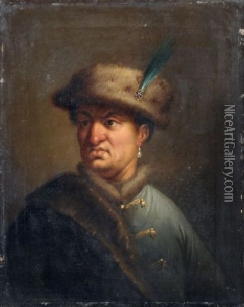 Portrat Eines Edelmannes Mit Pelzmutze Und Perlenohrring Oil Painting - Christian Wilhelm Ernst Dietrich