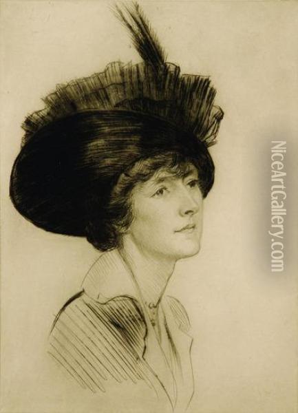 Lady With Feather In Hat Oil Painting - Arthur Garratt