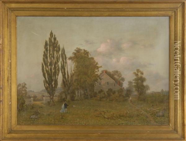 Rural Landscape With Farmhouse Oil Painting - John J. Hammer