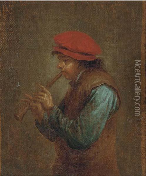 The Flute Player Oil Painting - David The Younger Teniers