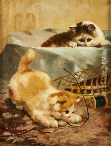 Chatons Aux Lunettes Oil Painting - Charles van den Eycken I