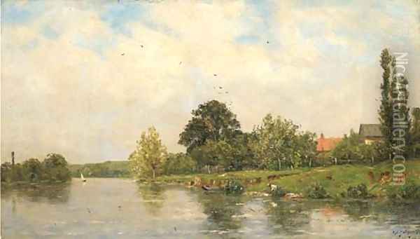 Washing on the Banks of the River Oil Painting - Hippolyte Camille Delpy
