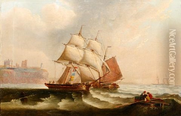Shipping Off A Distant Coast Oil Painting - William Callcott Knell