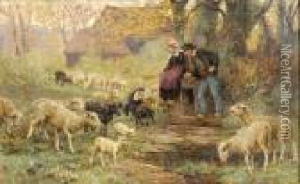 Les Gardiens De Moutons Oil Painting - Theophile Louis Deyrolle