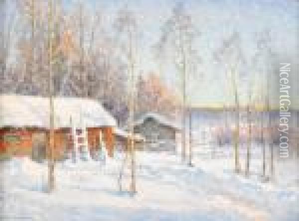 Solig Vinterdag - Motiv Fran Knivadalen Oil Painting - Anshelm Schultzberg