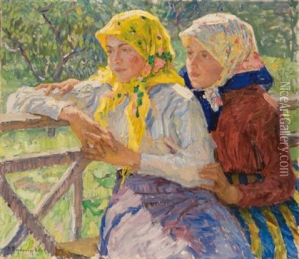 Latgalian Girls Oil Painting - Nikolai Petrovich Bogdanov-Bel'sky