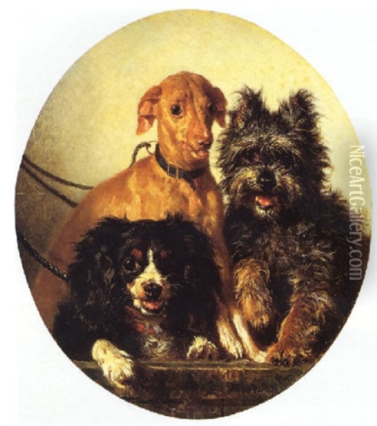 Bassotto, Terrier E Volpino Al Guinzaglio Oil Painting - Filippo Palizzi