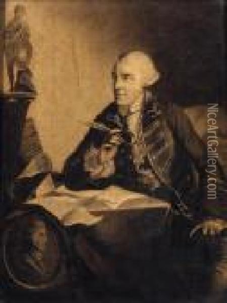 Portrait Of John Wilkes, Small 
Three-quarter-length, Seated At Hisdesk, With A Medallion Bust Of 
Hampden To His Left Oil Painting - Robert Edge Pine