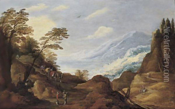 Travellers In A Mountainous Landscape Oil Painting - Joos De Momper