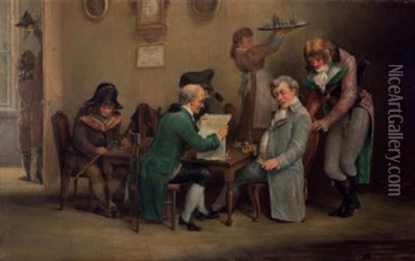 Interior Scene At The Men's Club Oil Painting - Alfred W. Boisseau