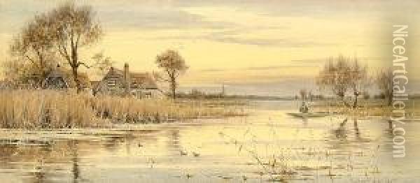 The River, Nr Hemingford. Oil Painting - Robert Winter Fraser