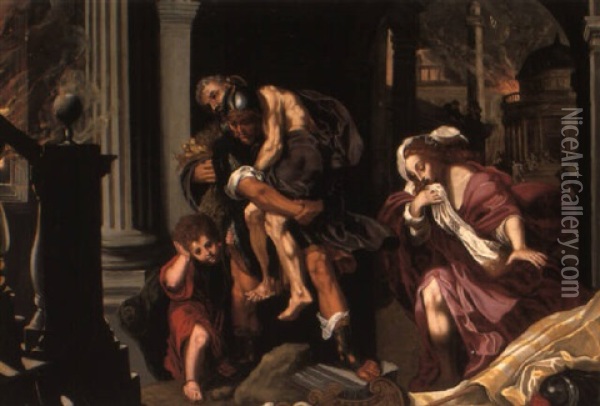 Aeneas Carrying His Father From Burning Troy Oil Painting - Federico Barocci