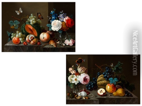 Stillleben Mit Fruchten, Blumen, Schmetterlingen Und Mausen Oil Painting - Johann Amandus Winck