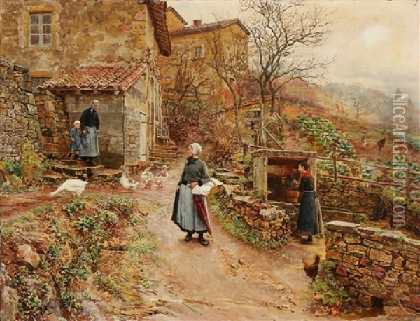 A Young Girl Heading To The Market Oil Painting - Marie Francois Firmin-Girard