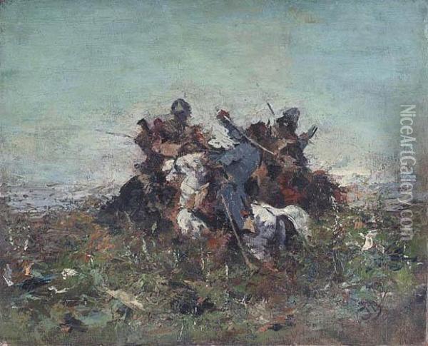 Potyczka (szkic), 1880-1885 Oil Painting - Jozef Von Brandt