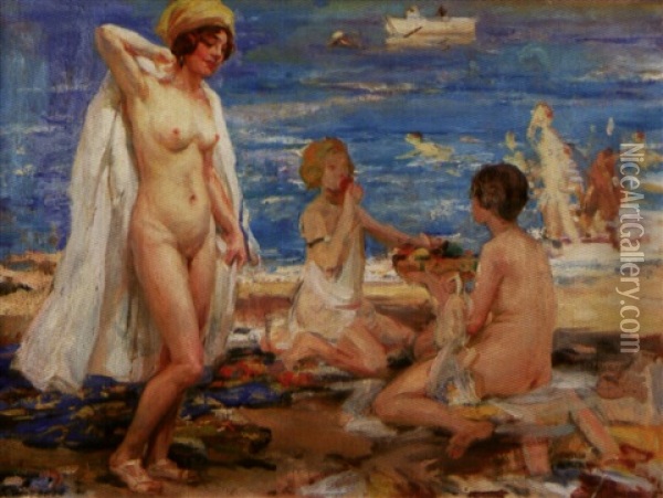 Jeunes Femmes Nues Sur La Plage Oil Painting - Paul Michel Dupuy