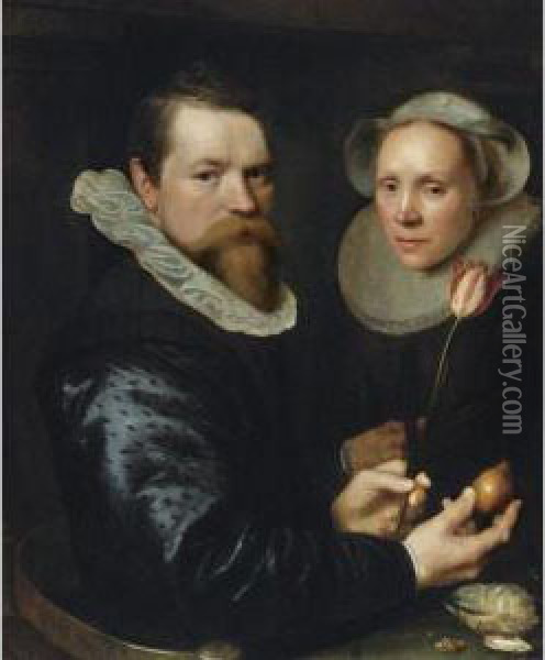 Double Portrait Of A Husband And Wife Oil Painting - Michiel Jansz. Van Miereveldt