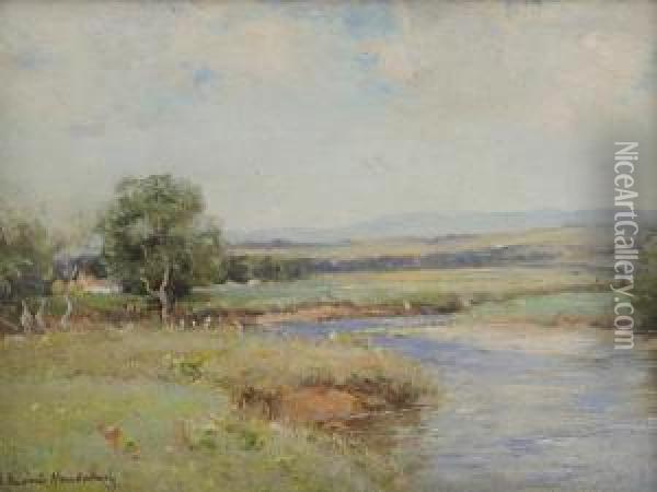 River And Farm Oil Painting - Joseph Henderson