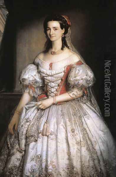 Portrait of Kornelia Hollosy 1860 Oil Painting - Mihaly Kovacs