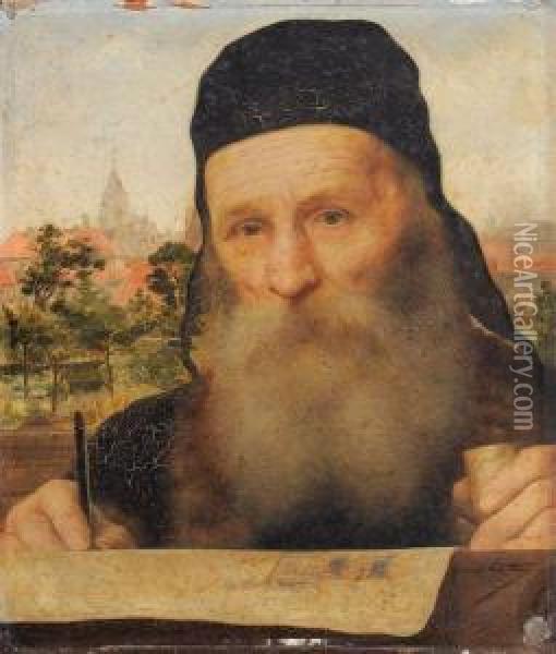 Portrait De Jean De Bruges Oil Painting - Edmond Theodor Van Hove