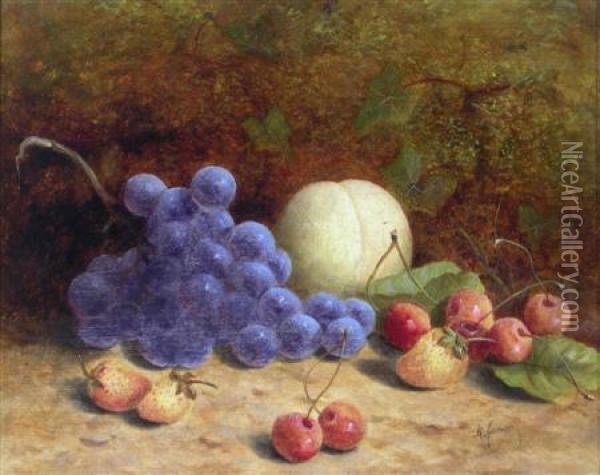 A Still Life Of Assorted Fruit On A Bank Oil Painting - Mary Ensor