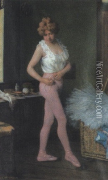 Junge Ballerina In Der Garderobe Oil Painting - Albert Hoeflinger