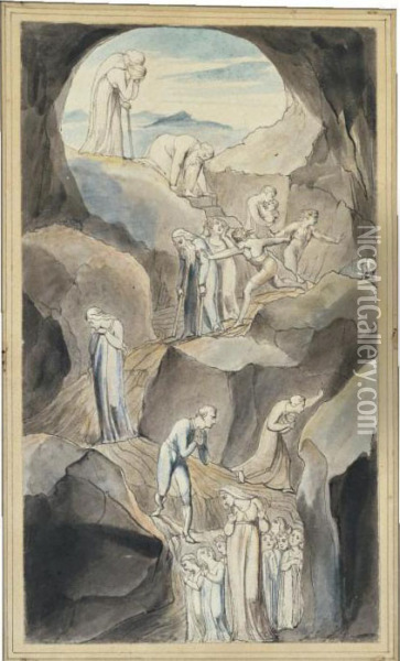 The Descent Of Man Into The Vale Of Death Oil Painting - William Blake