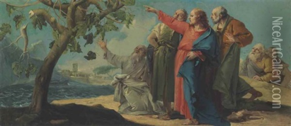 Christ And The Barren Fig Tree Oil Painting - Giovanni Domenico Tiepolo