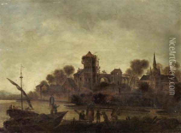 View Of A Harbor Oil Painting - Jan van Goyen