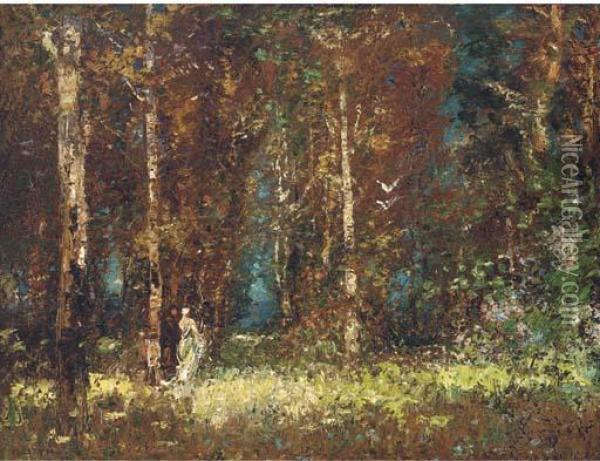 Figures In A Woodland Glade Oil Painting - Thomas E. Mostyn