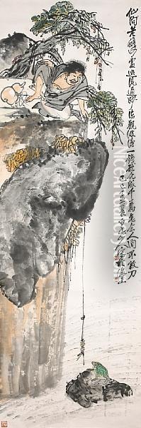 Liu Hai And Frog Oil Painting - Wang Zhen
