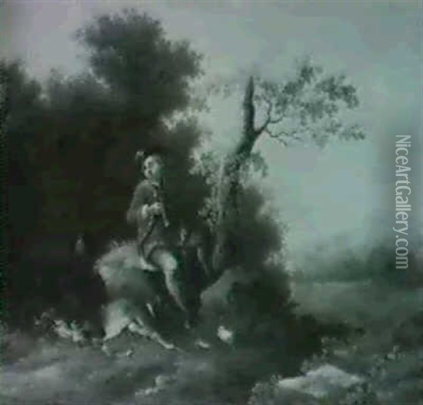 Rastender Jager In Einer Waldlandschaft Oil Painting - Magnus Brasch