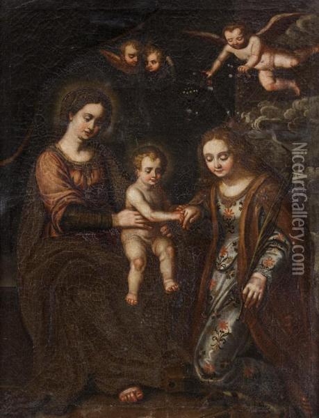 Matrimonio Mistico Di Santa Caterina Oil Painting - Giovanni Bernardino Azzolino