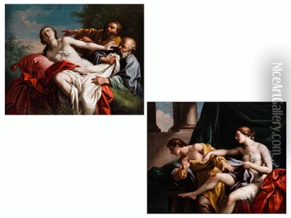Susanna Und Die Beiden Alten (+ Josef Entzieht Sich Der Frau Des Potiphar; Pair) Oil Painting - Louis Jean Francois Lagrenee