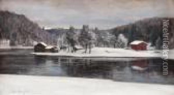 Winter Landscape From Kymintehdas. Oil Painting - Victor Westerholm