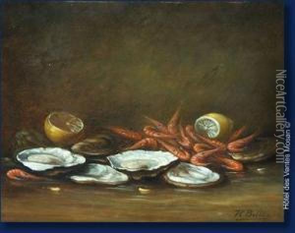 Nature Morte Aux Fruits De Mer Oil Painting - Hubert Bellis