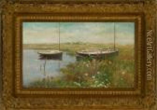 Long Island Boat Scene Oil Painting - Cullen Yates