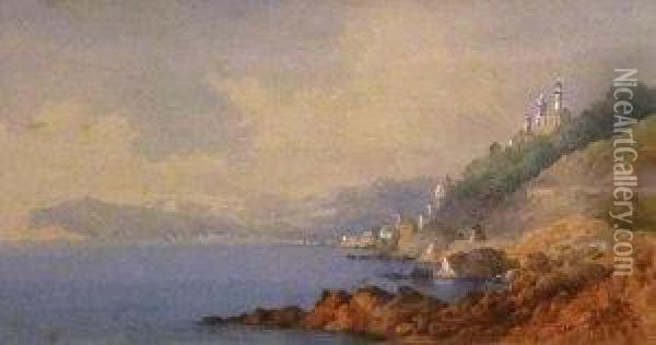Mediterranean Mountainous Coastal Landscape Oil Painting - Charles W. Meredith Van De Velde