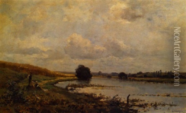 Flusslandschaft Oil Painting - Adrien Jacques Sqozay