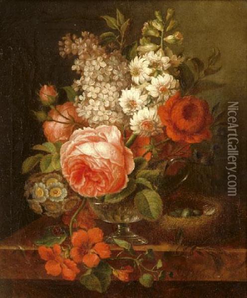 Viragcsendelet Madarfeszekkel Oil Painting - Georgius Jacobus J. Van Os