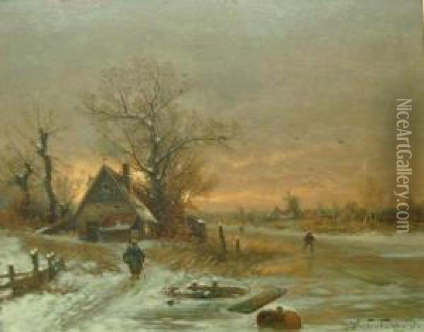 Verschneitelandschaft Mit Zugefrorenem Gewasser Oil Painting - Joseph Friedrich N. Heydendahl