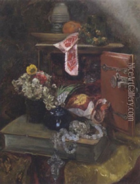 Stilleben Mit Blumen Und Ziergegenstanden Oil Painting - Hugo Charlemont