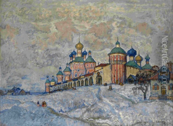 View Of A Monastery Oil Painting - Konstantin Ivanovich Gorbatov