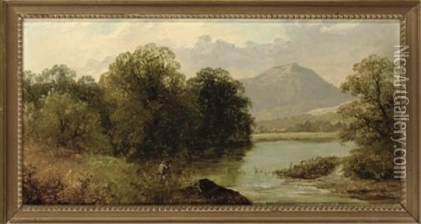 Fishing On A River Bend (+ 3 Others; 4 Works) Oil Painting - George Vicat Cole