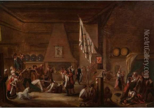 Scene De Rixe Dans Une Taverne Oil Painting - Jean-Baptiste Coulom
